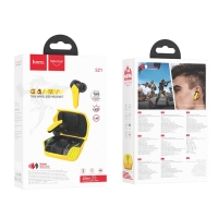 Наушники Hoco S21 TWS, беспроводные, вакуумные, BT5.0, 40/320 мАч, микрофон, черно-желтые