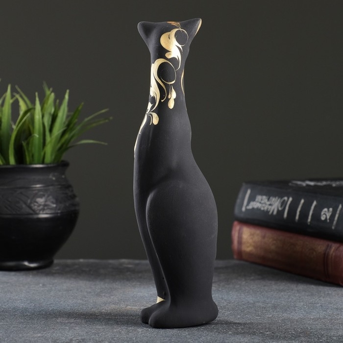 Фигура "Кошка Багира" черная, вправо, роспись 5х4х20см