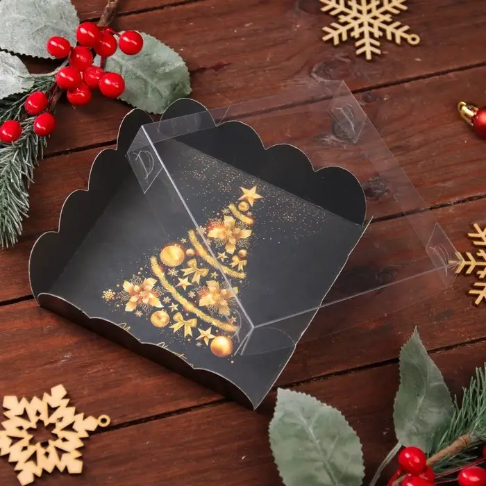 Коробка для печенья, кондитерская новогодняя упаковка, &laquo;Елка желаний&raquo;, 12&times;12&times;3 см