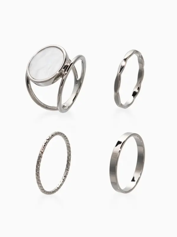 Набор колец 3 шт "Новый стиль" линии, размер МИКС, цвет белый в серебре