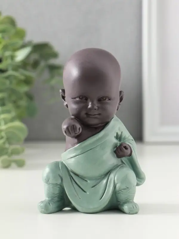 Сувенир полистоун "Маленький будда - кунг-фу" зелёно-коричневый 6,8х7,5х11 см