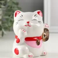 Копилка керамика "Манэки-нэко - иероглиф удача" розовый 7,2х8,3х10 см