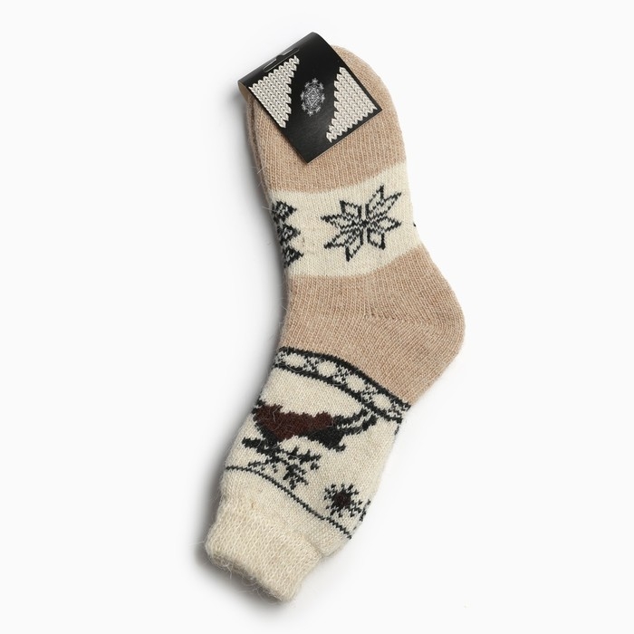 Носки женские новогодние шерстяные &laquo;Олень&raquo;, цвет бежевый, размер 25