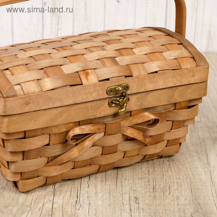 Сундук &laquo;Бантик&raquo;, с ручкой, тонированный натуральный, 27&times;16&times;14,5/20,5 см, шпон