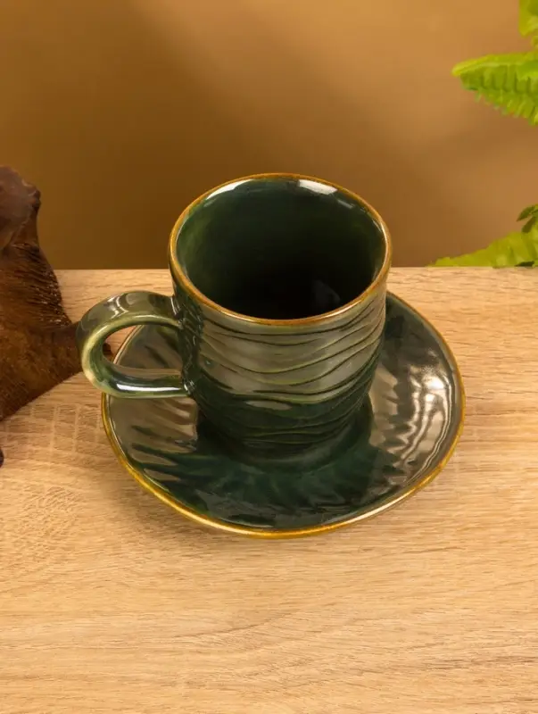 Чашка с блюдцем &laquo;Флора 2&raquo;, 13&times;13&times;9 см, керамика, зелёная