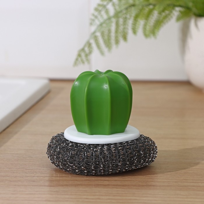 Щётка для мытья посуды Доляна &laquo;Кактус&raquo;, металлическая губка, d=8 см