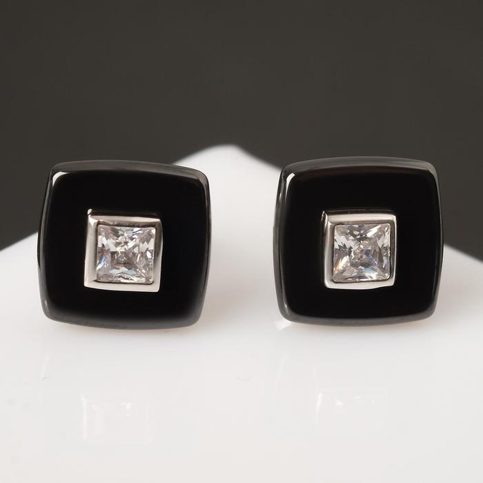 Пусеты керамика «Квадрат» малый, чёрно-белые в серебре Пусеты керамика «Квадрат» малый, чёрно-белые в серебре