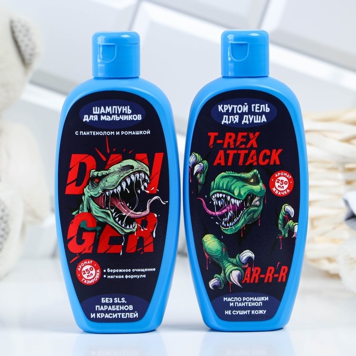 Детский подарочный набор, гель для душа и шампунь для волос, 2&times;250 мл, переводное тату, Чистое счастье