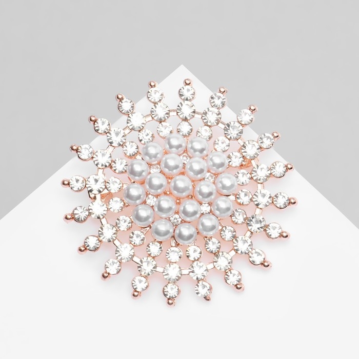 Брошь &laquo;Жемчужное сияние&raquo;, цвет белый в розовом золоте