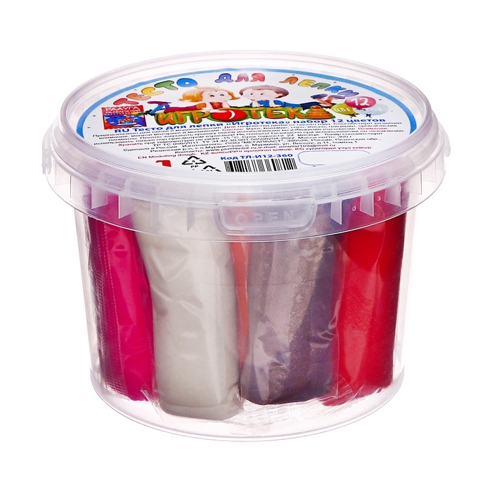 Тесто для лепки 12 цветов, 360 г, "Игротека" в пакете, микс