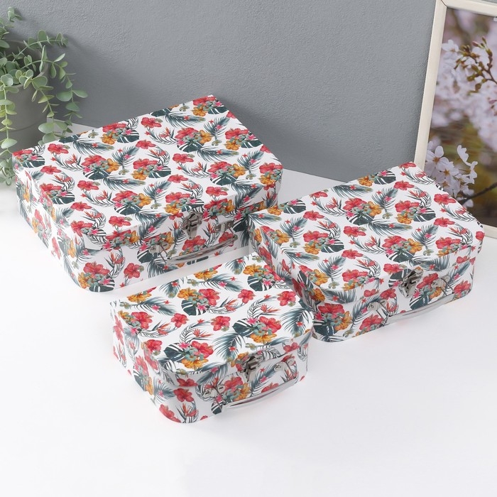 Шкатулка картон сундучок Шкатулка картон сундучок "Тропики" набор 3 шт 29,5х21,5х9,6 24,5х18,5х9 19,5х15,5х8,2 см