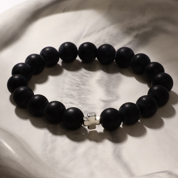 Чётки - браслет шар №10 &laquo;Шунгит&raquo; 19 бусин с крестиком