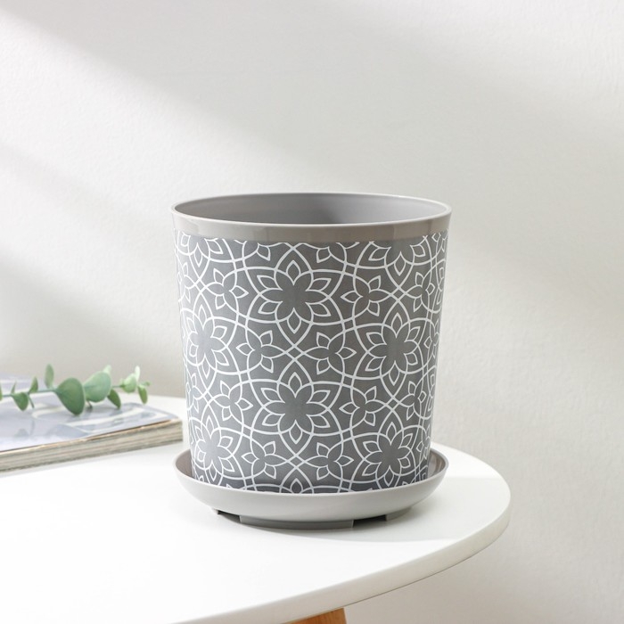 Горшок для цветов с поддоном Доляна &laquo;Кракле&raquo;, 1,6 л, d=14 см, h=15,5 см, пластиковый, цвет серый