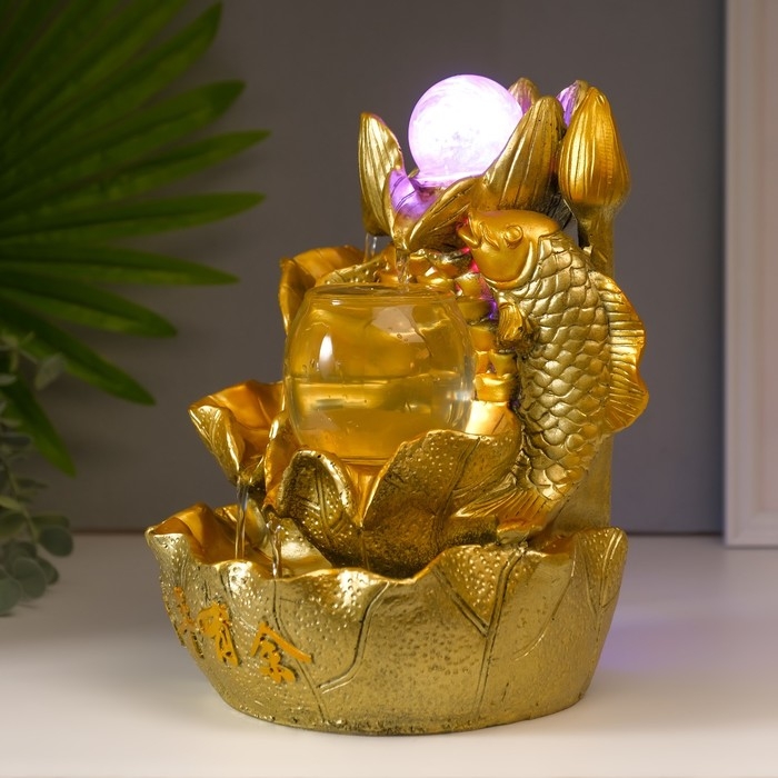 Фонтан настольный от сети, подсветка Фонтан настольный от сети, подсветка "Золотой карп и лотосы" золото 26х18х17 см