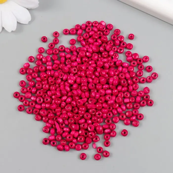 Бусины для творчества дерево "Ярко-розовые" d=0,4 см набор 20 гр