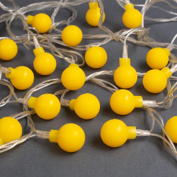 Гирлянда &laquo;Нить&raquo; 5 м с насадками &laquo;Шарики жёлтые&raquo;, IP20, прозрачная нить, 30 LED, свечение жёлтое, 8 режимов, 220 В