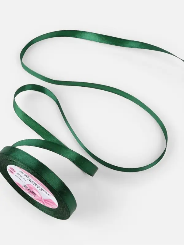 Лента атласная, 10 мм, 23&plusmn;1 м, тёмно-зелёная №128