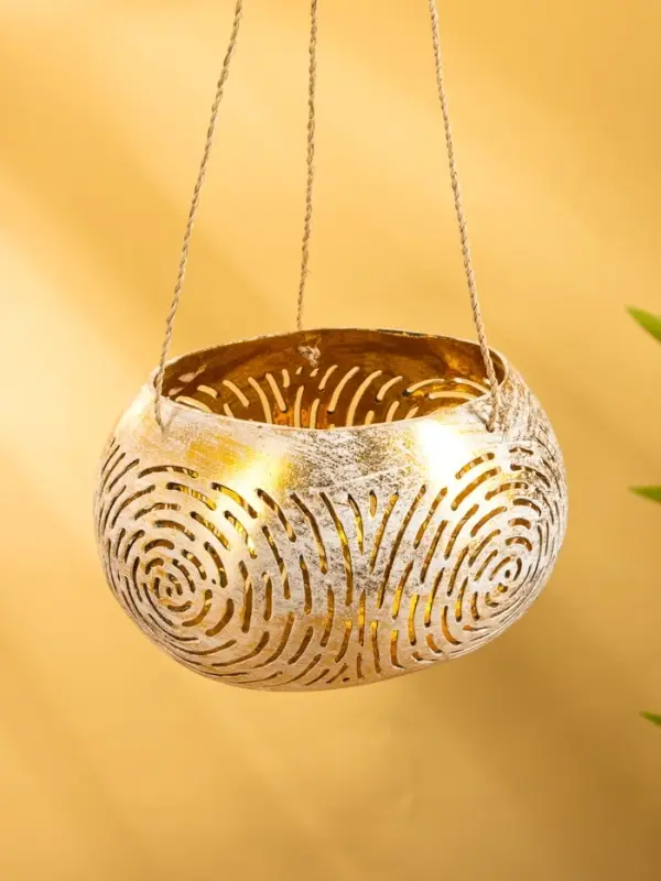 Подсвечник подвесной из кокоса, 13-16 см, бело-золотой