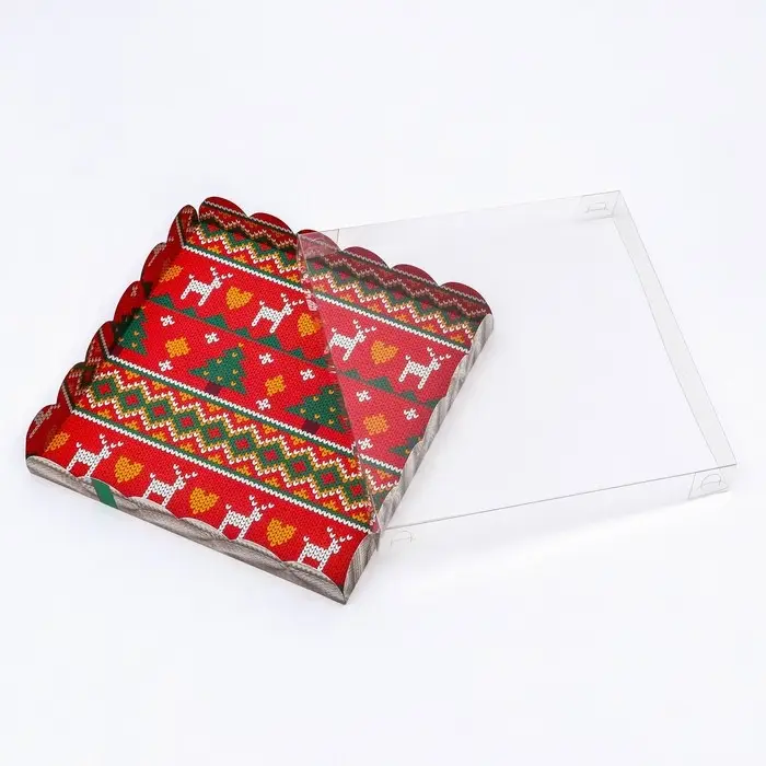 Коробка для печенья, кондитерская новогодняя упаковка, &laquo;Вязанка&raquo;, 21&times;21&times;3 см