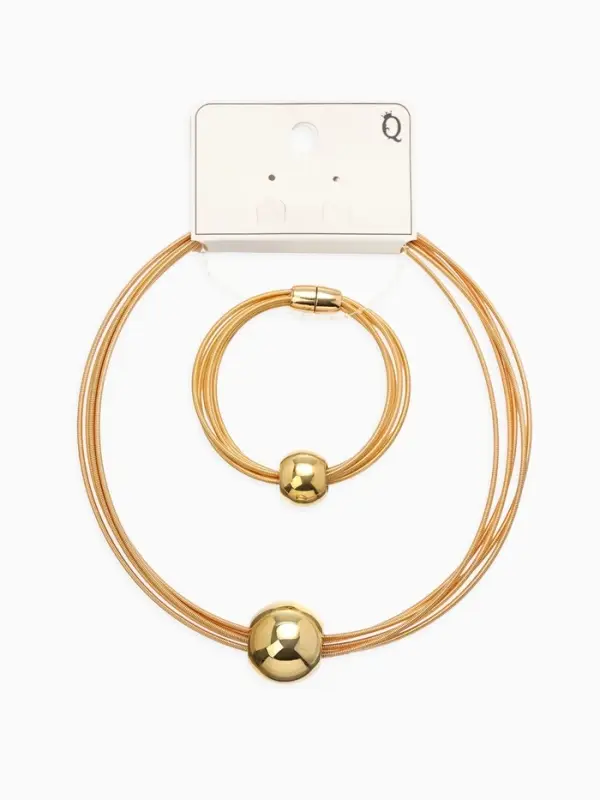 Набор 2 пред-та: колье, браслет "Бусина на нитях", цвет золото