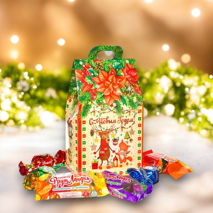 Новый год. Новогодний подарок "Мини Домик", Дед мороз и заяц, 150 г