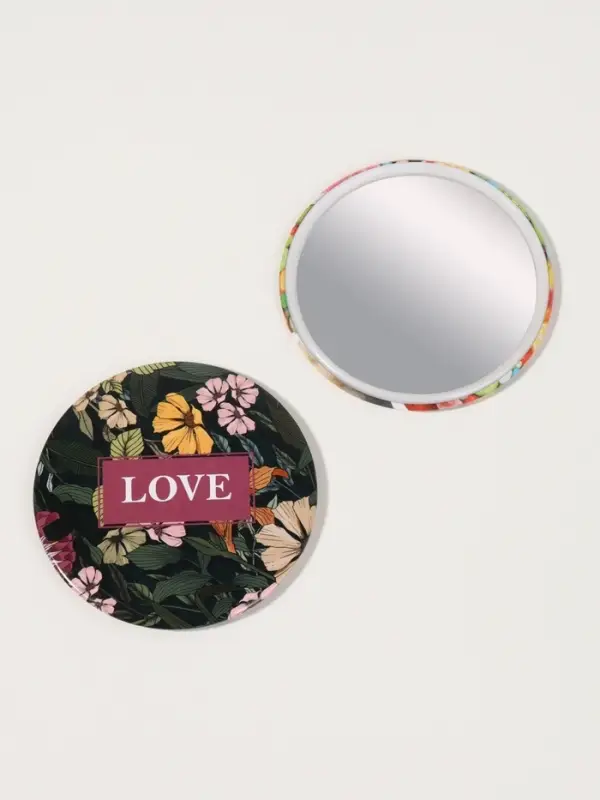 Зеркало карманное LOVE, d=7 см, тёмно-зелёное
