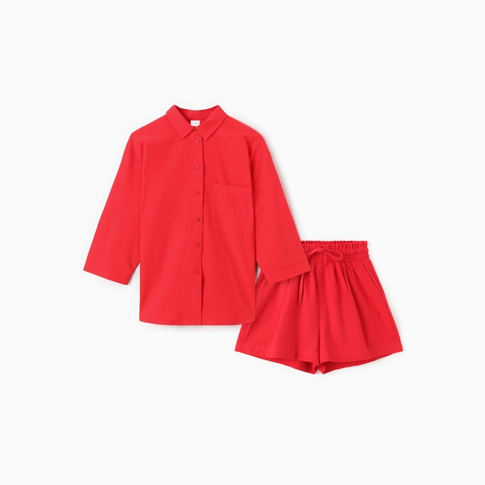 Костюм для девочки (рубашка и шорты) MINAKU, цвет красный, рост 158-164 см