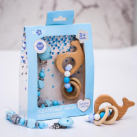 Подарочный набор: держатель для соски-пустышки и грызунок-прорезыватель &laquo;Малыш&raquo;