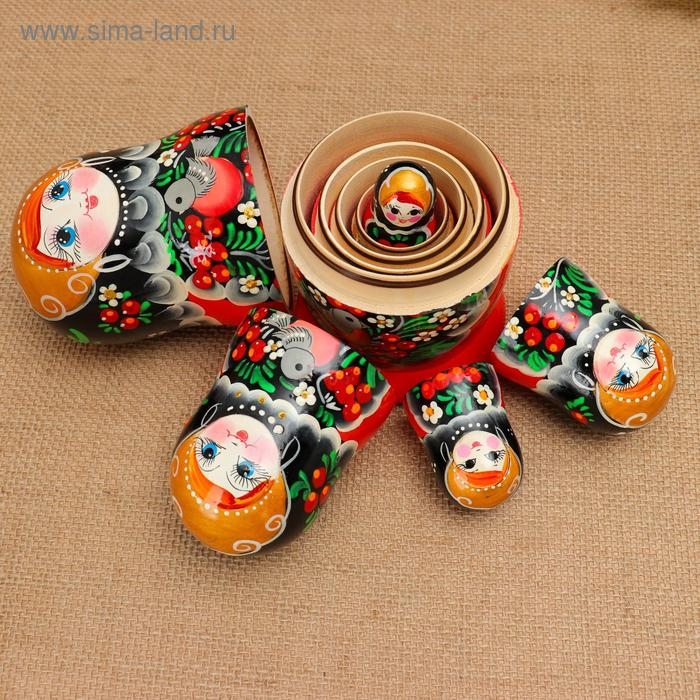 Матрёшка &laquo;Снегири в рябине&raquo;, чёрный платок, 5 кукольная, 15 -18 см