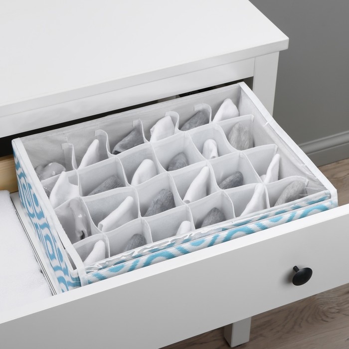 Органайзер для хранения белья Доляна &laquo;Лагуна&raquo;, 24 ячейки, 38&times;30&times;10 см, цвет бирюзовый