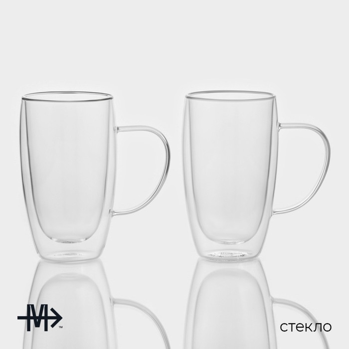 Набор стеклянных кружек с двойными стенками Magistro &laquo;Дуо&raquo;, 450 мл, 13&times;9&times;14,8 см, 2 шт