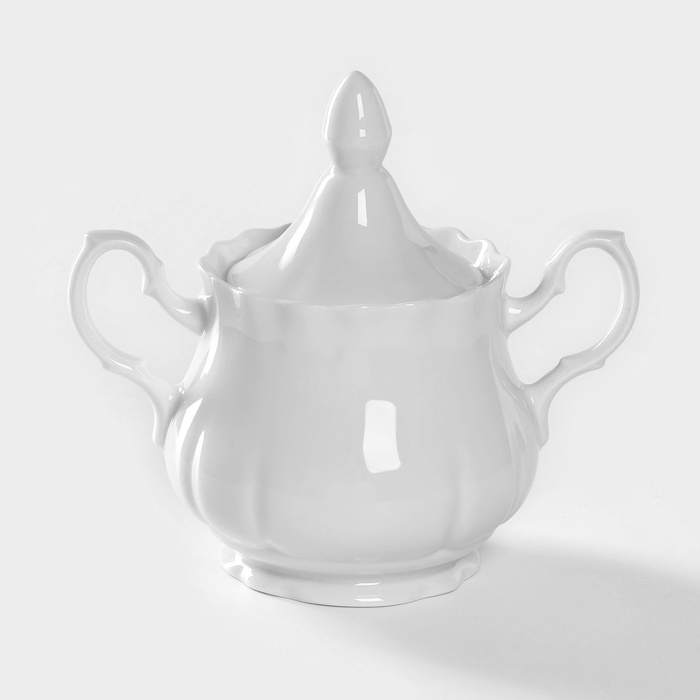 Сахарница фарфоровая &laquo;Романс&raquo;, 550 мл, с крышкой, цвет белый