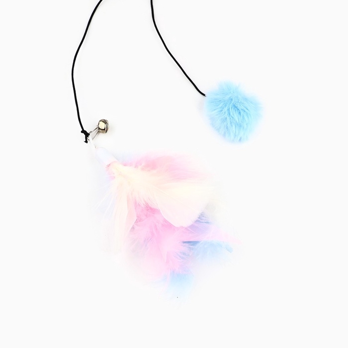 Игрушка дразнилка для кошек с пером и помпоном «Кошечка», голубой Игрушка дразнилка для кошек с пером и помпоном «Кошечка», голубой