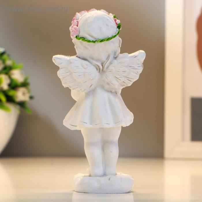 Сувенир полистоун "Ангел-девочка в розовом венке с розами" МИКС 12х5,2х3,3 см