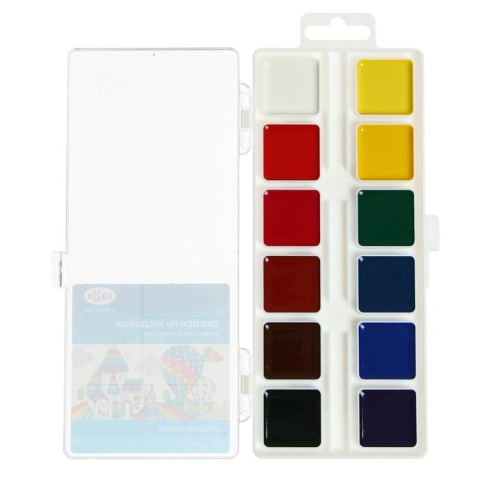 Акварель 12 цветов "Гамма" "Классическая", медовая, без кисти, пластик