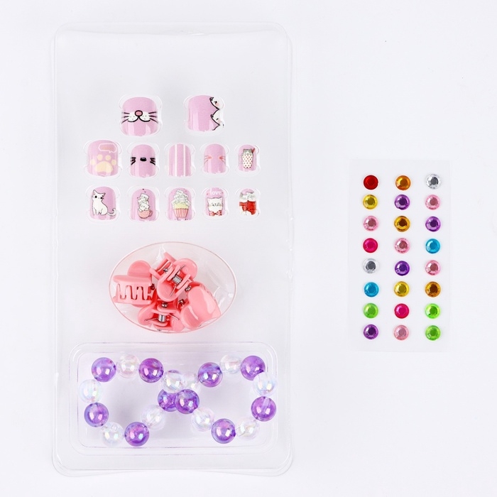 Детские накладные ногти &laquo;Милахи&raquo;, 12 шт, набор с браслетом и заколками