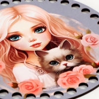 Донышки для вязания 2 в 1 &laquo;Девочка с котенком&raquo;, круг 15 см, хдф 3 мм