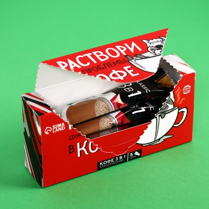 Кофе быстрорастворимый 3 в 1 &laquo;Раствори проблемы&raquo;: классический, 5 шт. х 18 гр.