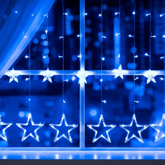 Гирлянда &laquo;Бахрома&raquo; 2.4 &times; 0.9 м с насадками &laquo;Звёзды&raquo;, IP20, прозрачная нить, 138 LED, свечение синее, 8 режимов, 220 В