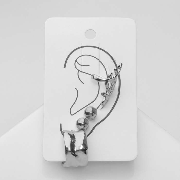 Набор серьги и каффы 4 шт &laquo;Нежность&raquo; композиция, цвет серебро