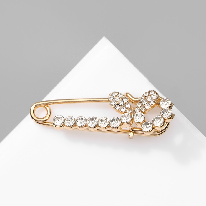 Булавка &laquo;Бабочка&raquo;, цвет белый в золоте, 4 см