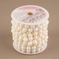 Жемчуг на нитях, с голографией, плоский, 10 мм, 9 &plusmn; 1 м, цвет белый