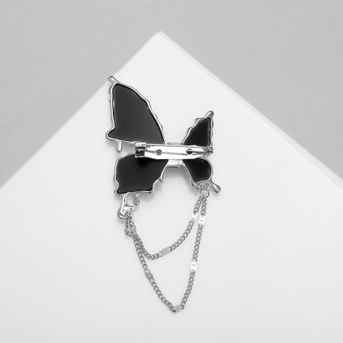 Брошь &laquo;Бабочка&raquo; тренд, цвет чёрный в серебре