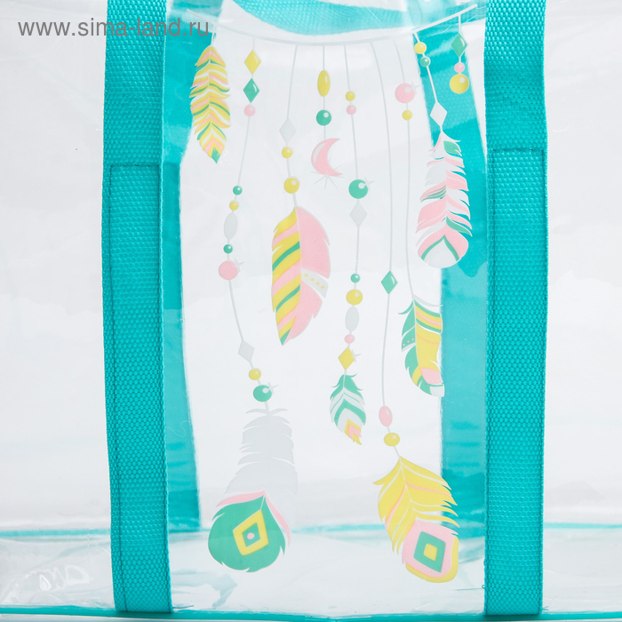 Сумка в роддом с косметичкой &laquo;Перья&raquo;, набор 2 шт., 50х31/36х25, цвет прозрачный/бирюза, Mum&Baby