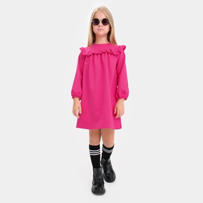 Платье для девочки с рюшей KAFTAN "Basic line", размер 32 (110-116), цвет фуксия