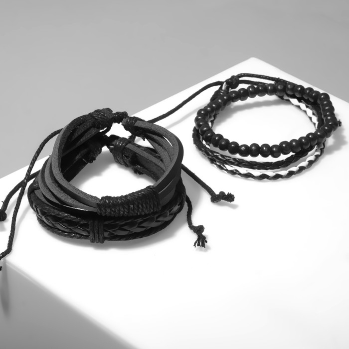 Браслет кожа &laquo;Латырь&raquo;, цвет чёрный, d=7,5 см