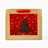 Пакет подарочный новогодний крафтовый с пластиковым окном &laquo;Новогоднее чудо&raquo;, 24 х 20 х 11см