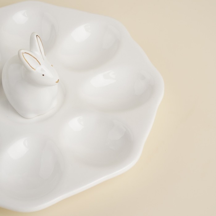 Подставка для яиц керамическая SL Home &laquo;Пасхальные кролики&raquo;, 19&times;9 см, 8 ячеек, цвет белый