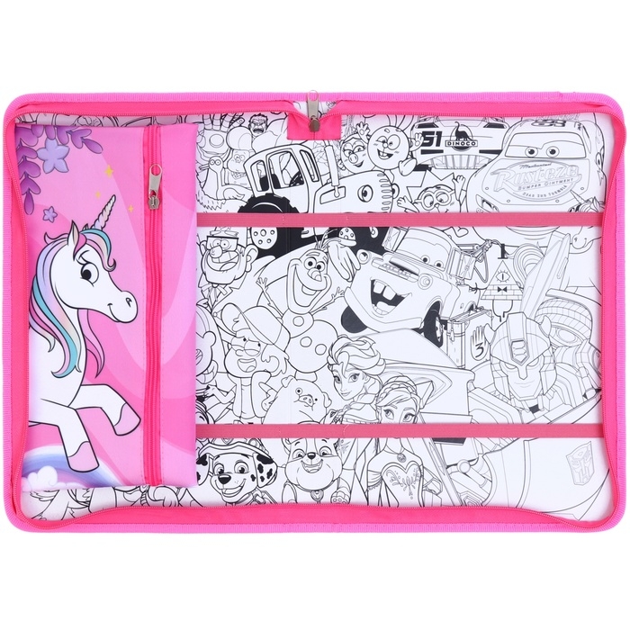 Папка для труда А4 с пеналом, на молнии, текстиль, Минни Маус и единорог Папка для труда А4 с пеналом, на молнии, текстиль, Минни Маус и единорог