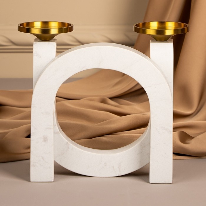 Подсвечник латунь, мрамор &laquo;Камелия&raquo; 19 х 18 х 8 см